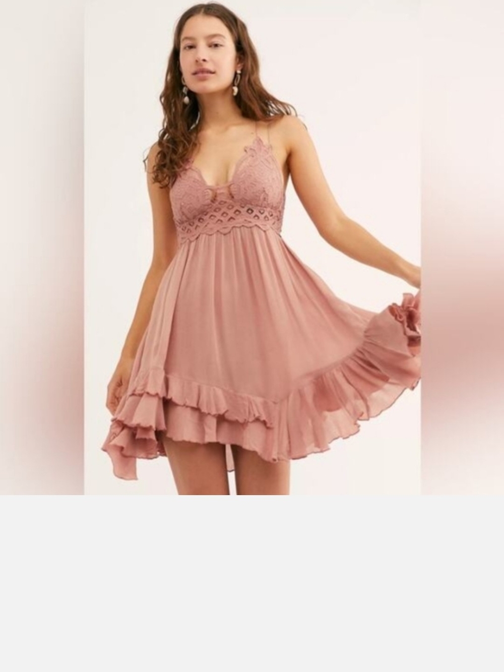 Free People Lace-Trim Slip Dress in Dusty Rose Size Small